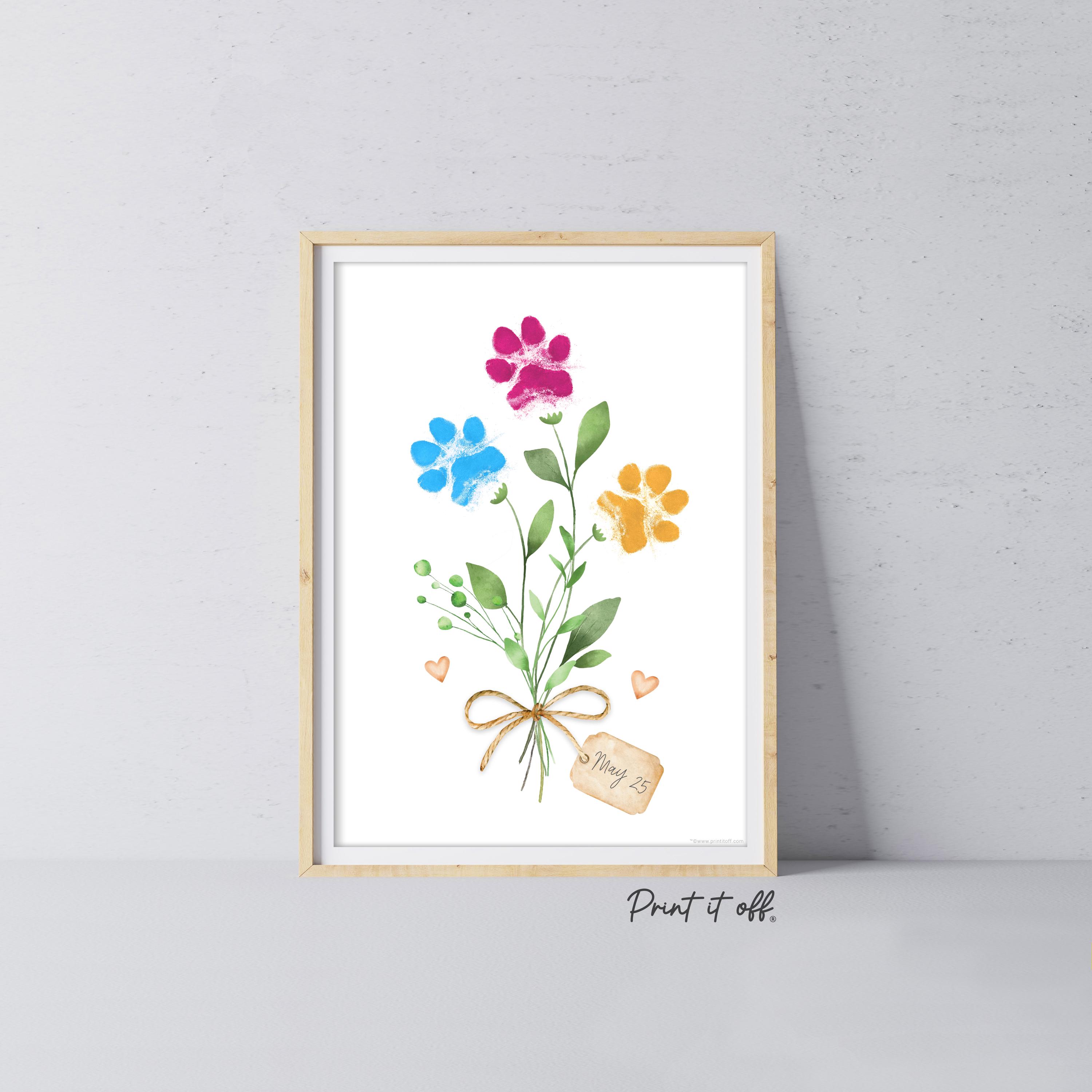 Flower Tag Paw Print Art / Dog Cat Animal Pet Pawprint / Activity Keepsake Memory Craft Gift Card / Print It Off 0948