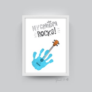 Créations artistiques avec empreintes de main / Mon grand-père berce de la guitare / Anniversaire pour la fête des pères / Enfants bébé bambin / Carte souvenir à faire soi-même / Imprimez-la 0520