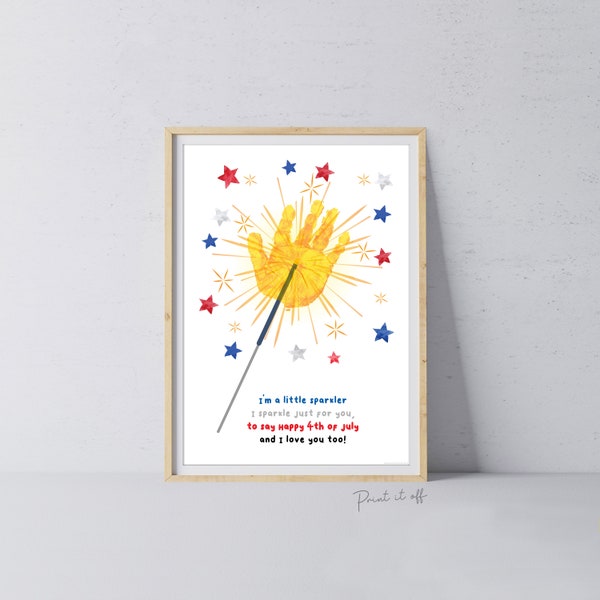 Sparkler handafdruk kunst / 4 juli Onafhankelijkheidsdag USA Amerika Amerikaans vuurwerk / Kind Kids Baby Peuter / Craft Print It Off 0511