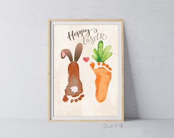 Hoppy Happy Easter/ Bunny Carrot / Footprint Handprint Art Craft / Foot Feet / Kids Baby Toddler / Activity Gift Card / PRINT IT OFF 0431