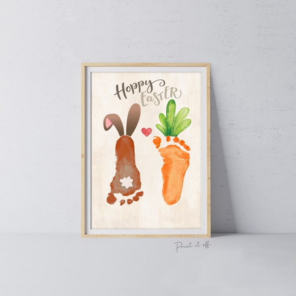 Hoppy Happy Easter/ Bunny Carrot / Footprint Handprint Art Craft / Foot Feet / Kids Baby Toddler / Activity Gift Card / PRINT IT OFF 0431