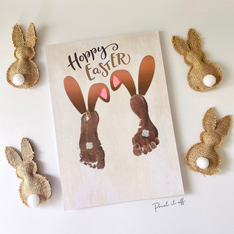 Hoppy Easter 2 x Bunny Brown / Footprint  Art / Siblings Foot Feet / Kids Baby Toddler / Activity Craft Gift Diy Card / PRINT IT OFF