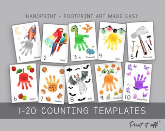 Numbers 1-20 Handprint Footprint Art: Baby Toddler Keepsake (Digital Download) PRINT IT OFF 0969