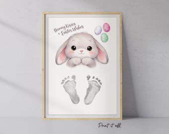 Bunny Kisses Easter Wishes - Handprint Footprint Art Craft Keepsake Template  - PRINT IT OFF® 0998