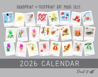 2026 Handprint Footprint Calendar Art Craft / DIY Gift Child Baby Kids Toddler Activity Memory Keepsake / Print It Off 0944
