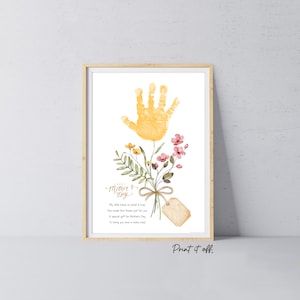 Etiqueta con huella de mano para el Día de la Madre (poema, flor, mamá, abuela) / Manualidad de recuerdo, tarjeta de regalo / Imprímela 0942