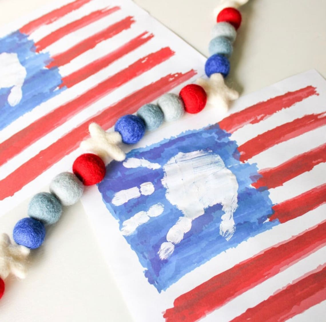 Flag 4th of July / Handprint Footprint Art / USA Independence Day America American / Kids Baby Toddler / Keepsake Craft Print it off 0248 image 1