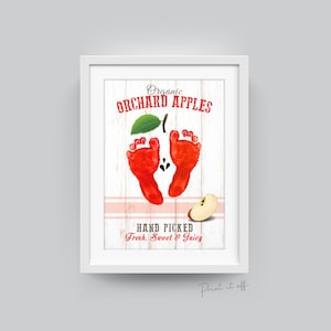 Bauernhof Zeichen Apfel / Fußabdruck Handabdruck Fuß Füße Kunst Handwerk / Kinder Baby Kleinkind / Aktivität Andenken Geschenk Karte Dekor Zeichen / PRINT IT OFF 0542