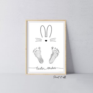 Osterwünsche / Fußabdruck Minimal Kunst / Hase Füße Fuß / Kinder Baby Kleinkind Andenken Memory Craft Geschenkkarte Print It Off 0935