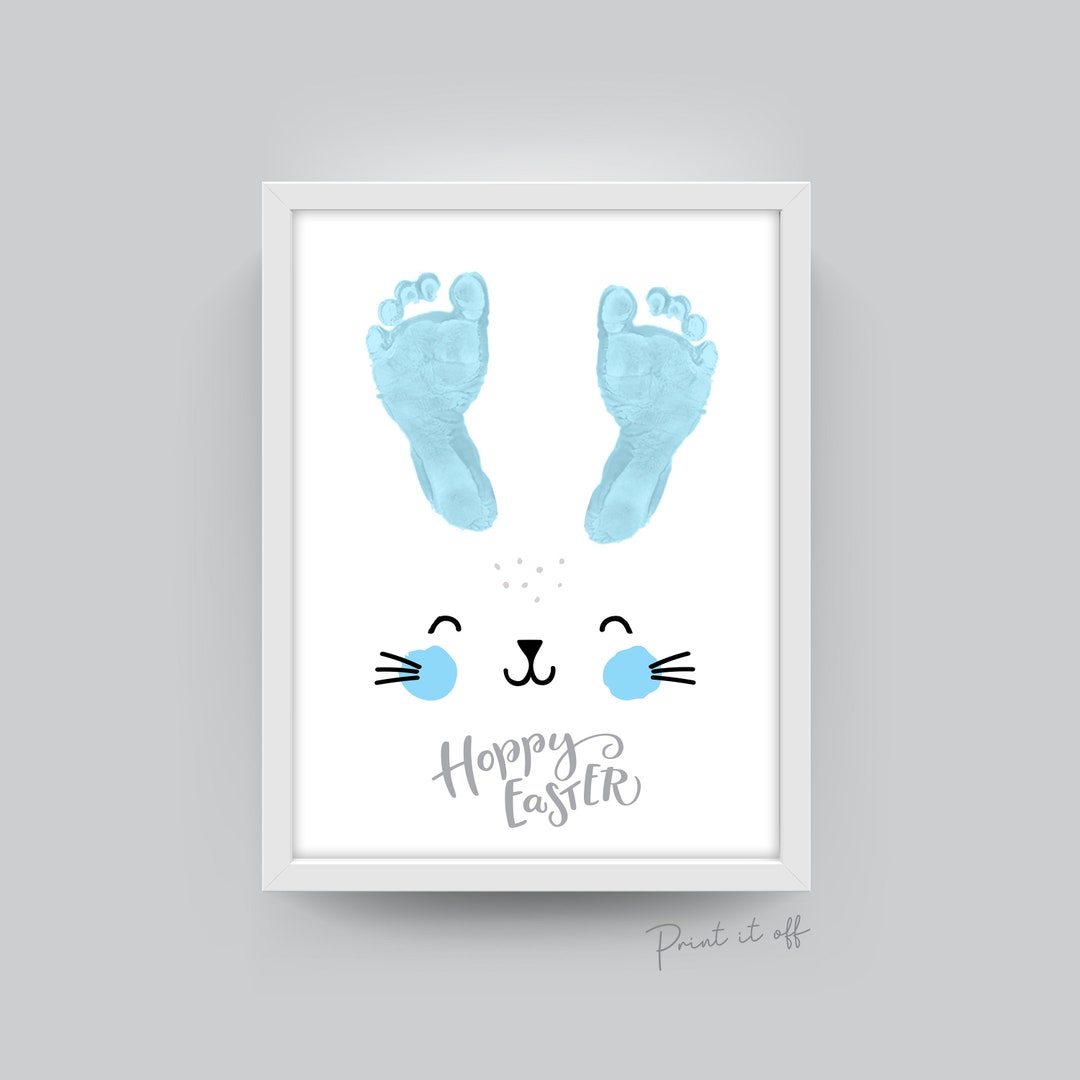Hoppy Easter / Bunny Footprint Art / Cute Ears Feet / Happy - Etsy