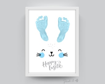 Hoppy Easter / Bunny Footprint Art / Cute Ears Feet / Happy Easter / Kids Baby Toddler / Activity Keepsake Craft Art DIY Card / Print 0445