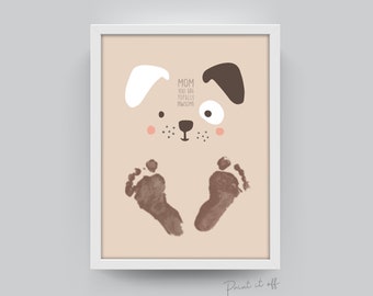 Mom you are totally Pawsome / Footprint Handprint Art / Craft DIY Card / Baby Kids Toddler / Dog Keepsake / Happy Mothers Day / Print 0205