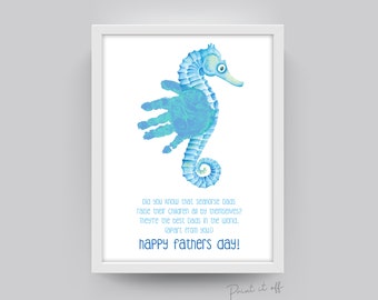Seahorse Handprint Art Craft / Happy Father's Day Daddy Dad / Child Kids Baby Toddler / Keepsake Card Gift Memory Diy / PRINT IT OFF 0492