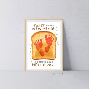 Nouvel An 2024 Artisanat d’art / Toast d’empreinte de main / Bébés Enfants Tout-petits Mains Pieds Pieds / Mémoire de carte d’impression souvenir / PRINT IT OFF 0369