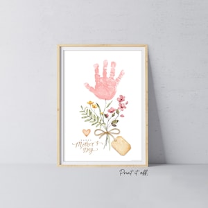 Etiqueta con huella de mano para el Día de la Madre / Flor de mano para mamá, abuela / Tarjeta de regalo con recuerdo de actividad / Imprima el diseño 0943
