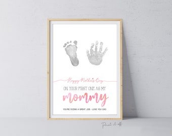 Mommy 1st First Mother's Day Mom / Footprint Handprint Feet Foot Art Craft / Kids Baby Toddler / Keepsake DIY Card / Print It Off 0850