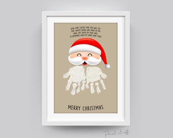 Santa Handprint Hand Art Craft / Xmas Father Christmas / First Baby Toddler Kids / Printable Card Gift Memory Keepsake / Print It Off 0626