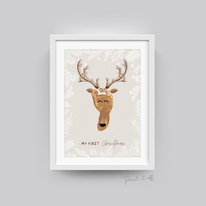 Weihnachten Fußabdruck Rentier / Weihnachten Handabdruck Kunst Handwerk / Baby Neugeborene Kleinkind Fuß / DIY Andenken Memory Card Print It Off 0637