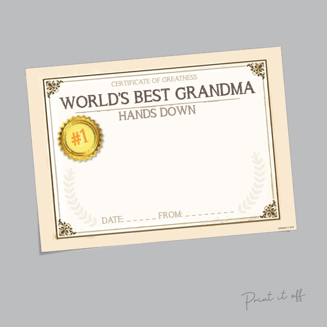 Grandma Certificate / Handprint Art / World's Best Grandma Etsy
