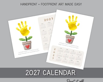 2027 Handprint Calendar, Flower Pot Handprint Art, Printable Kids Calendar Craft, Child Keepsake Poem, Diy Gift PRINT IT OFF 1023