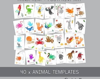 Dierenboek handafdruk voetafdruk ambachtelijke kunst / baby peuter kind / leraar klas kwekerij muur decor activiteitenkaart / afdrukken 0779