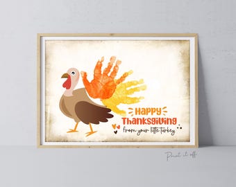 Turkey Thanksgiving Fall Autumn - Footprint Art Craft Printable Keepsake Gift Template - PRINT IT OFF 0975