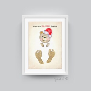 Bär Frohe Weihnachten Fußabdruck Füße Kunst Handwerk / Erste Weihnachten Baby Kleinkind Kinder / Printable Print Karte Geschenk Memory Andenken / Print It Off 0632