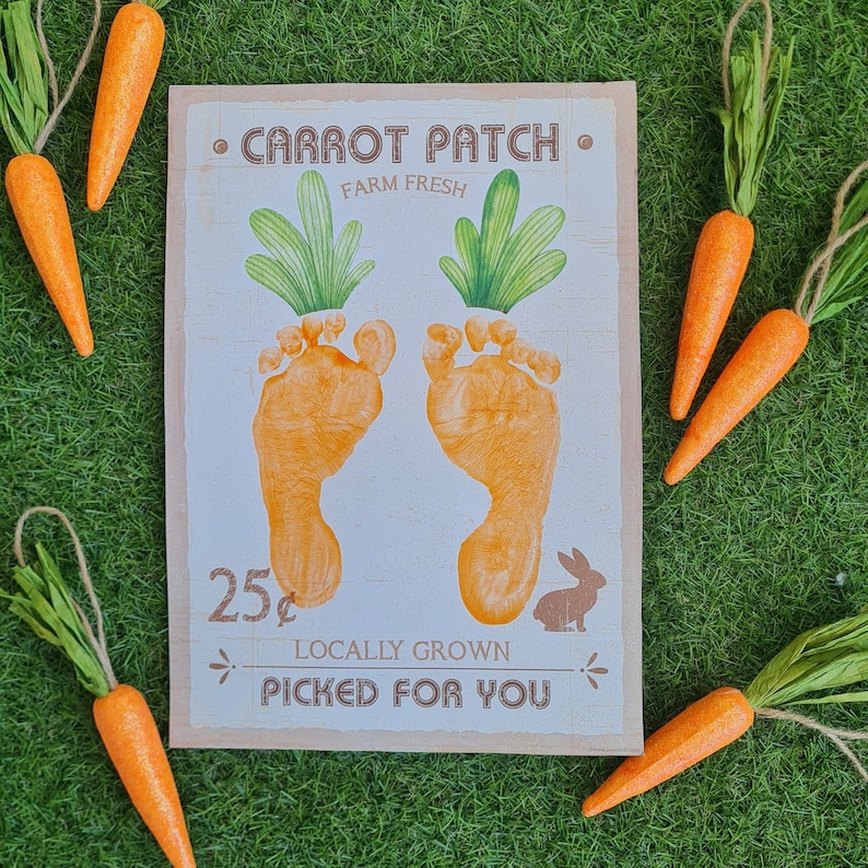 Farm Sign Carrot Patch Easter / Footprint Feet Art Craft / Kids Baby Toddler / Activity Keepsake Gift Card Decor Sign / PRINT IT OFF 0417 image 5