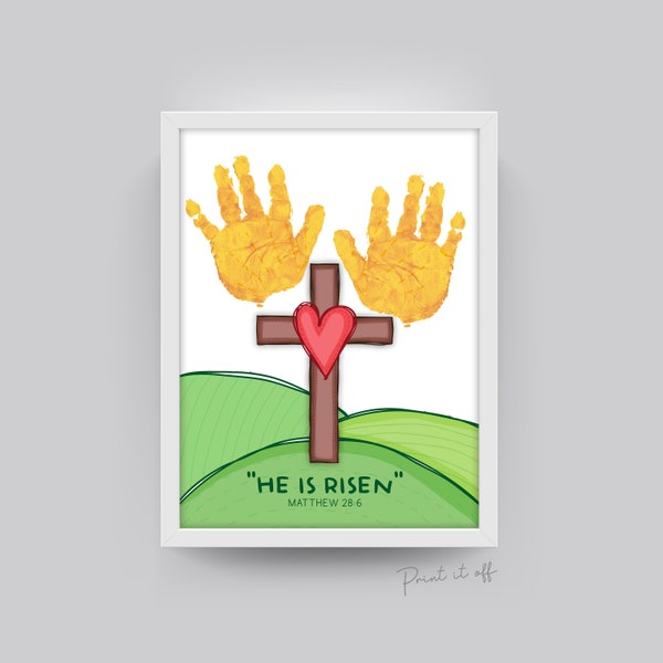 Er ist auferstanden Handabdruck Kunst Handwerk / Jesus Kreuz Ostern Religon Sonntagsschule / Kinder Baby Kleinkind / Aktivität Andenken Karte /PRINT IT OFF 0452