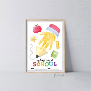 1er primer día de escuela Lápiz / Jardín de infantes Pre-K Guardería Preescolar / Handprint DIY Art Craft Plantilla Maestro / Imprimirlo 0896