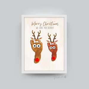 Empreinte de pas de Noël renne / travaux manuels d'art de Noël / pieds de bébé pour tout-petits / impression souvenir sur carte mémoire / frères et sœurs PRINT IT OFF 0367