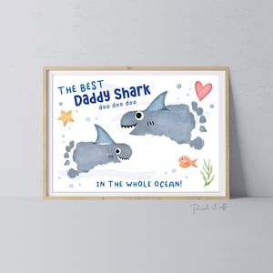Meilleur papa requin / Empreinte de main, pieds, travaux manuels d'art / Fête des pères à faire soi-même carte cadeau souvenir / Enfants bébé tout-petit / Imprimez 0884