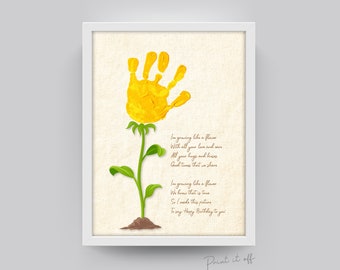 Birthday Handprint Flower Art Craft / Happy Birthday Growing Sunflower / Kids Baby Toddler Gift Memory Keepsake Craft DIY Card / Print 0290