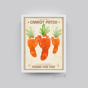 Boerderij Teken Wortel Patch Pasen / Voetafdruk Voeten Art Craft / Kids Baby Peuter / Activiteit Keepsake Gift Card Decor Sign / PRINT IT OFF 0465