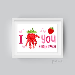 Te amo mucho Berry / Feliz día de San Valentín / Tarjeta de arte artesanal con huella de mano / Bebés, niños y niños pequeños / Imprime 0678