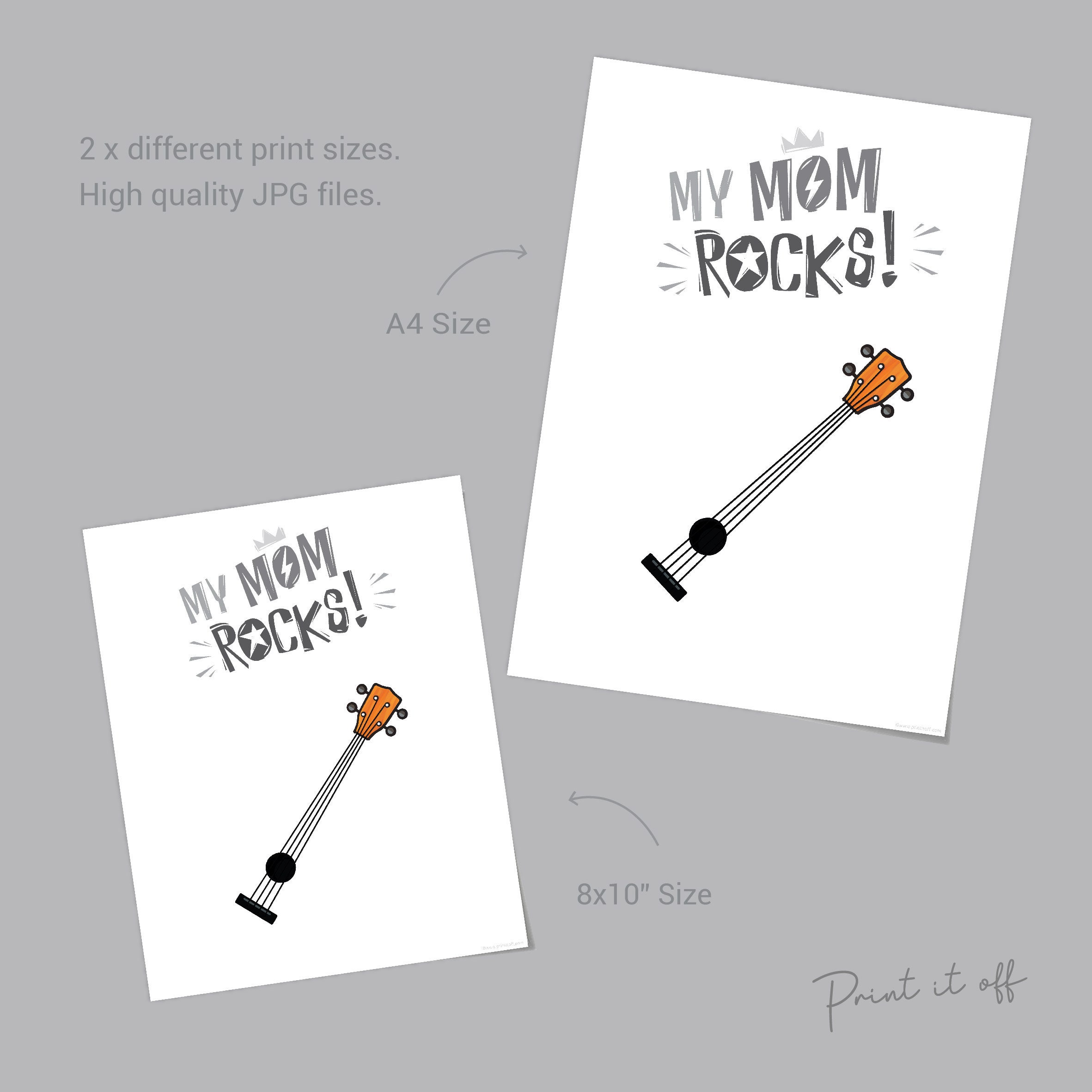 Mom Rocks Card My Mom Rocks Guitar / Handprint Art Craft / Mother's Day Birthday ...