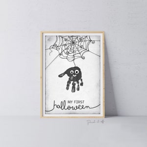 Minha primeira 1ª impressão de mão de aranha de Halloween, arte artesanal para mãos / cartão de bebê, atividade de memória faça você mesmo, decoração, lembrança para impressão / imprima 0762