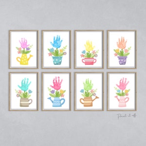 Blumentöpfe Handabdruck Hand Hände Kunst Handwerk / Muttertag Mama Mama / Kinder Baby Kleinkind / Andenken DIY Geschenkkarte / Print It Off 0862