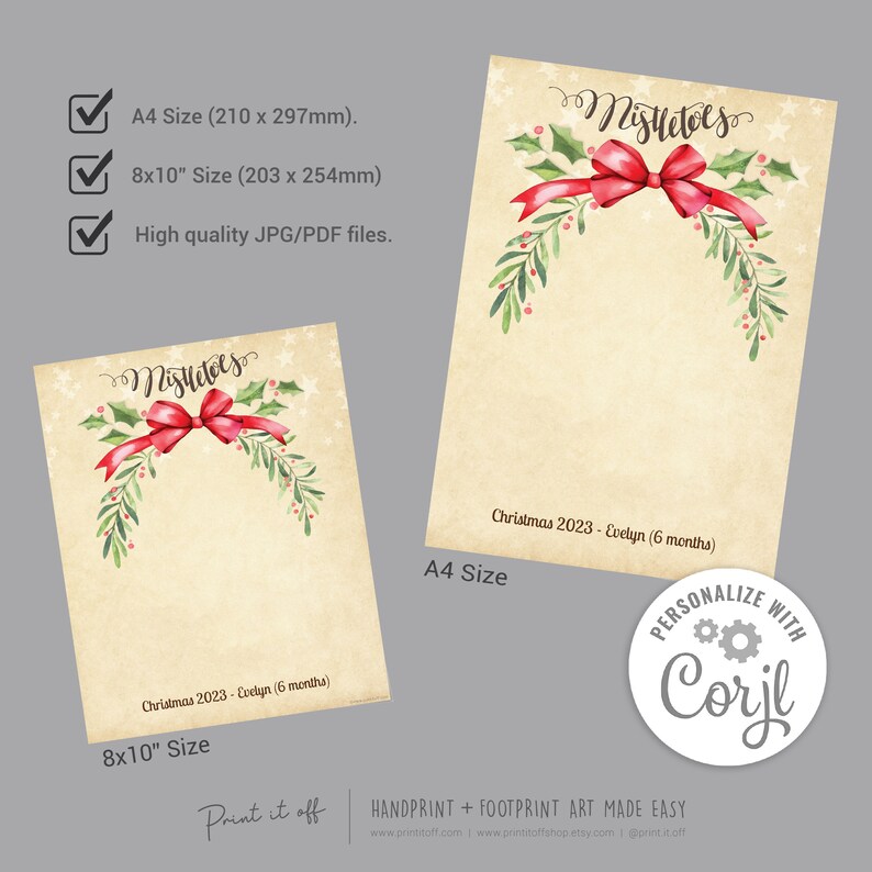 Mistletoes EDITABLE Footprint Handprint / Art Craft Baby Toddler Child ...