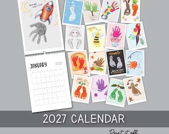 2027 Handprint & Footprint Calendar, Printable Kids Craft Templates, Diy Keepsake, Homemade Gift PRINT IT OFF 1024