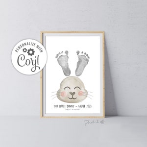 Hase EDITIERBAR / Footprint Fuß Art Craft / Hoppy Erster Frohe Ostern Hase / Kind / DIY Custom EDIT Corjl Card Print It Off 0698