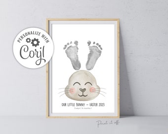 Bunny EDITABLE / Footprint Foot Art Craft / Hoppy First Happy Easter Rabbit / Baby Child / DIY Custom EDIT Corjl Card Print It Off 0698