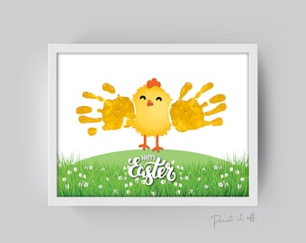 Ostern Küken Huhn / Handabdruck Kunst / Frohe Ostern / Kinder Baby Kinder / Aktivität Andenken Bastelkarte Diy / Printable PRINT IT OFF 0042