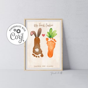 Hase Karotte EDITIERBAR / Footprint Fuß Art Craft / Hoppy Erste Frohe Ostern / Kind / DIY Custom EDIT Corjl Karte Print It Off 0702