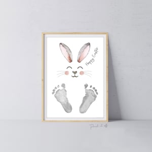 Conejito de Pascua alegre y alegre / Arte con huella de mano / Bebé niño pequeño / Manualidad de recuerdo Tarjeta de bricolaje / Imprima 0830