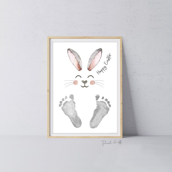 Hoppy Osterhase / Fußabdruck Handabdruck Kunst / Baby Kleinkind / Andenken Memory Craft DIY Karte 0830