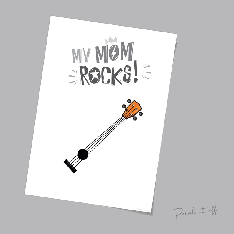 Mom Rocks Card My Mom Rocks Guitar / Handprint Art Craft / Mother's Day Birthday ...