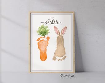 Happy Easter - Bunny Carrot Handprint Footprint Feet Art Craft Baby Keepsake Memory - PRINT IT OFF 1006