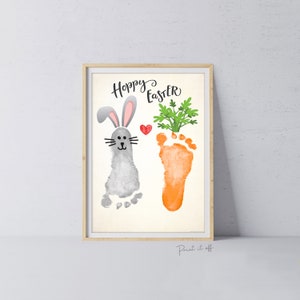 Lapin de Pâques joyeux houblonné carotte / empreinte de main empreinte de main main pieds pied artisanat d'art / enfants bébé bambin / carte souvenir bricolage / imprimer 0839