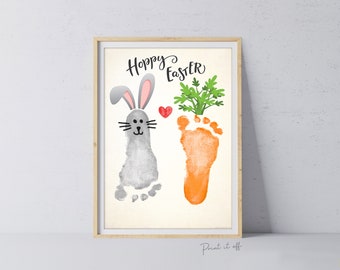 Hoppy Happy Easter Bunny Carrot / Footprint Handprint Hand Feet Foot Art Craft / Kids Baby Toddler / Keepsake DIY Card / Print It Off 0839